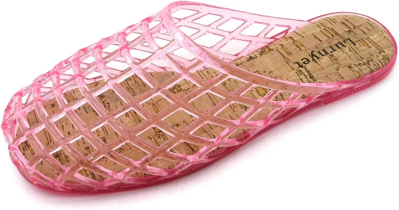 Clear Jelly Mesh Slides for Women Jelly Flats Sandals Summer Slippers