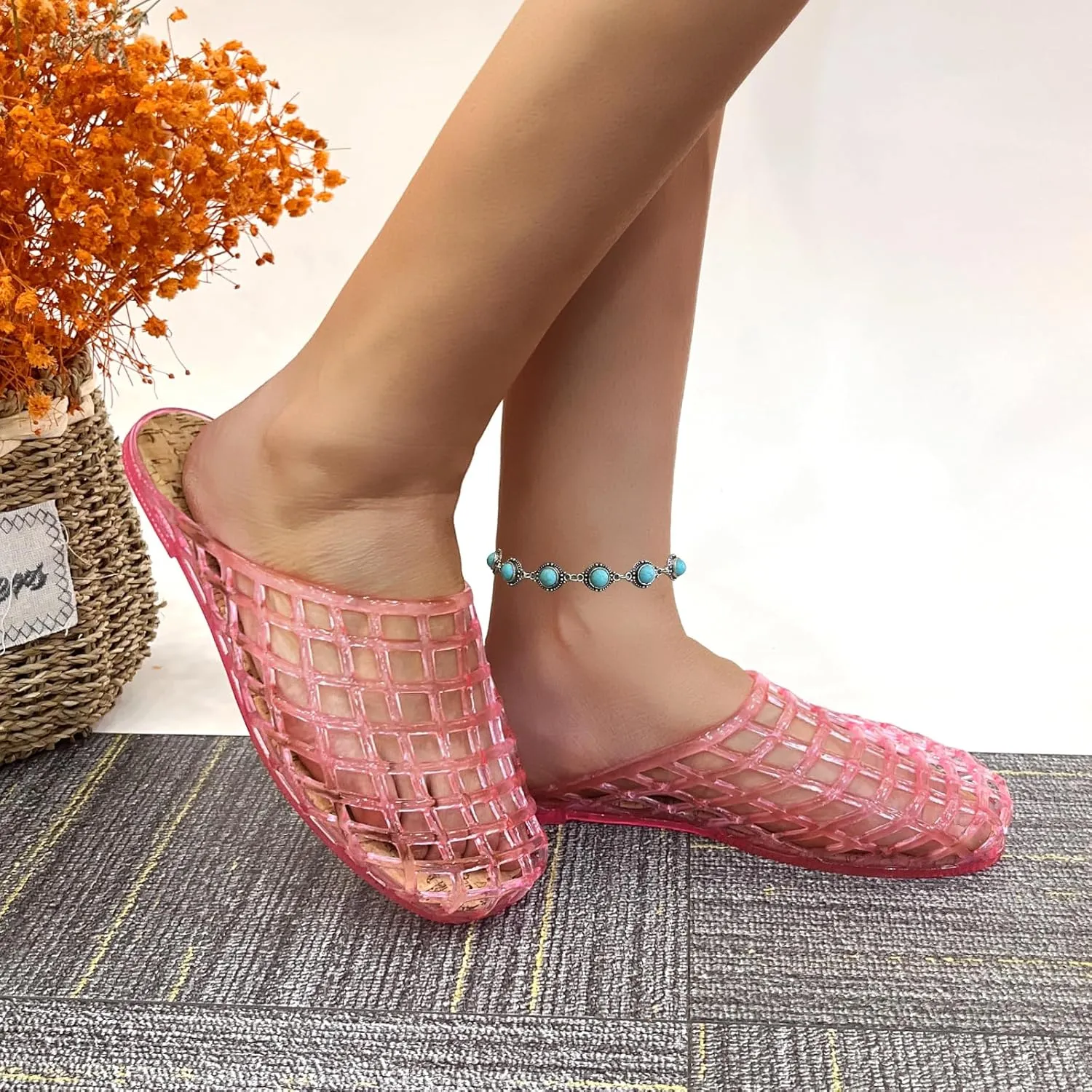 Clear Jelly Mesh Slides for Women Jelly Flats Sandals Summer Slippers