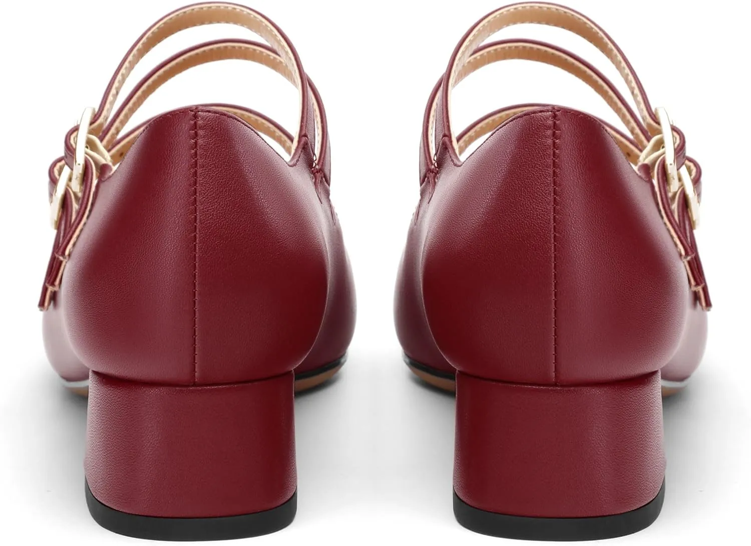 Closed Square Toe Low Chunky Heels for Women，Ladies Three Strap Mary Jane Pumps，Wedding Party Office Dress Shoes