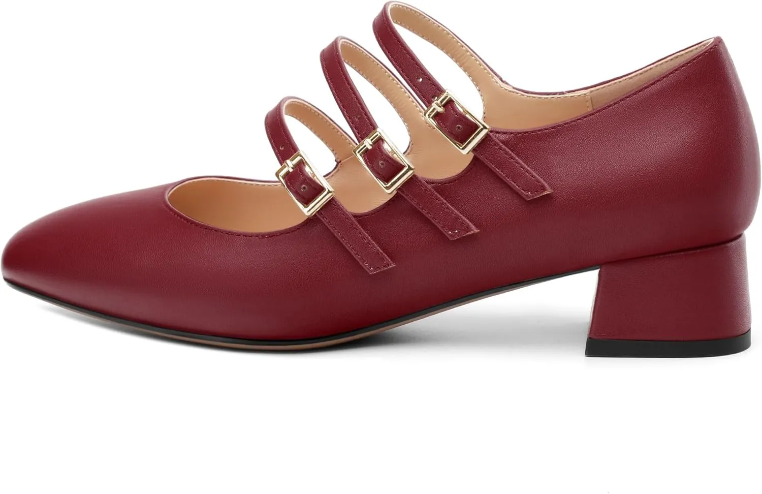 Closed Square Toe Low Chunky Heels for Women，Ladies Three Strap Mary Jane Pumps，Wedding Party Office Dress Shoes