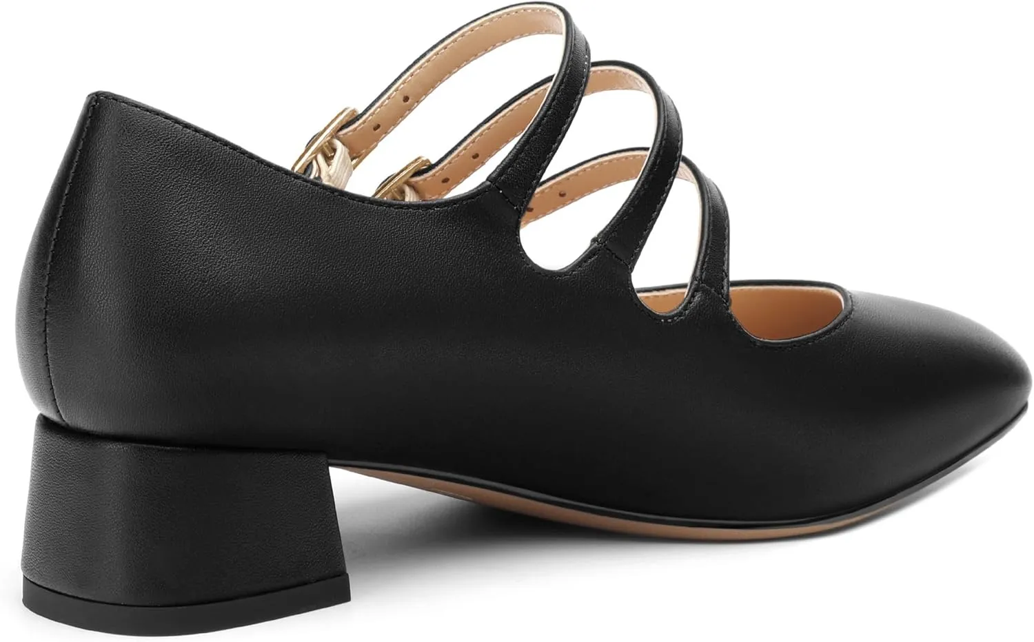 Closed Square Toe Low Chunky Heels for Women，Ladies Three Strap Mary Jane Pumps，Wedding Party Office Dress Shoes