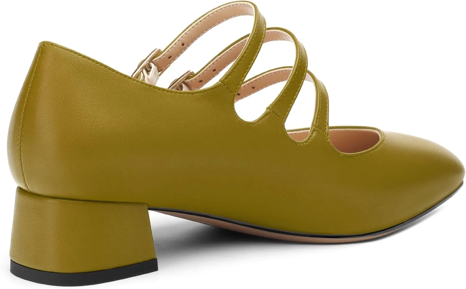 Closed Square Toe Low Chunky Heels for Women，Ladies Three Strap Mary Jane Pumps，Wedding Party Office Dress Shoes