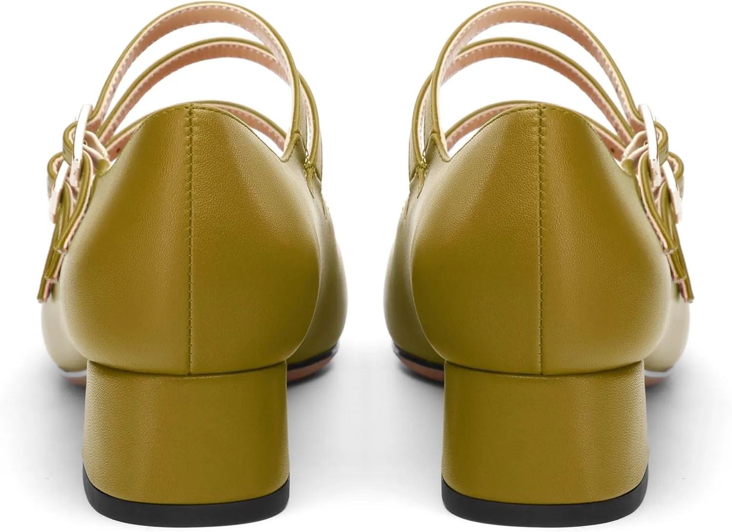 Closed Square Toe Low Chunky Heels for Women，Ladies Three Strap Mary Jane Pumps，Wedding Party Office Dress Shoes