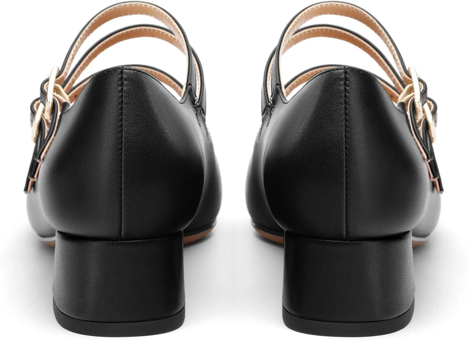 Closed Square Toe Low Chunky Heels for Women，Ladies Three Strap Mary Jane Pumps，Wedding Party Office Dress Shoes