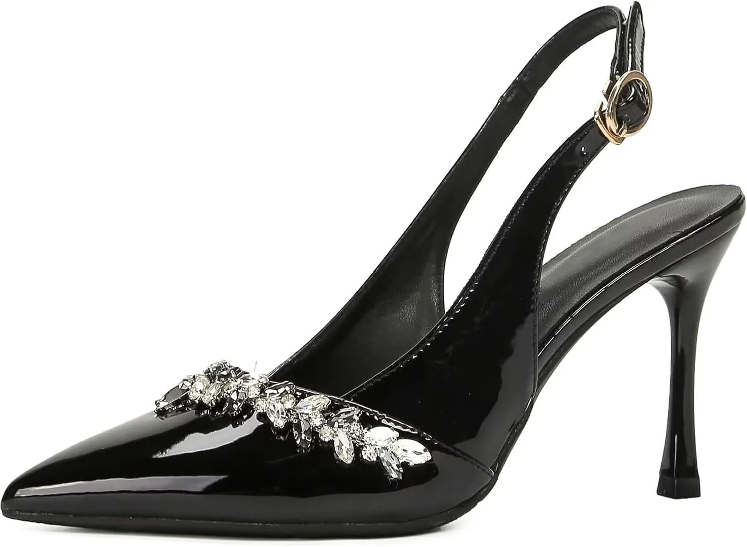 Closed Toe Slingback Heels Women Pumps Wide Fit Pointed Toe Heeled Sandals Sparkly Rhinestones Stiletto Formal Office Wedding Party Dress Shoes