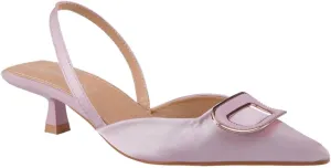 CLOVERLAY Women's Buckle Decor Pointed Toe Backless High Heel Pumps Open-Back Metal Buckle Decor Thin Low Heel Pump Elegant Minimalist High Heels Spring Shoes Spring Break Easter Prom Heels