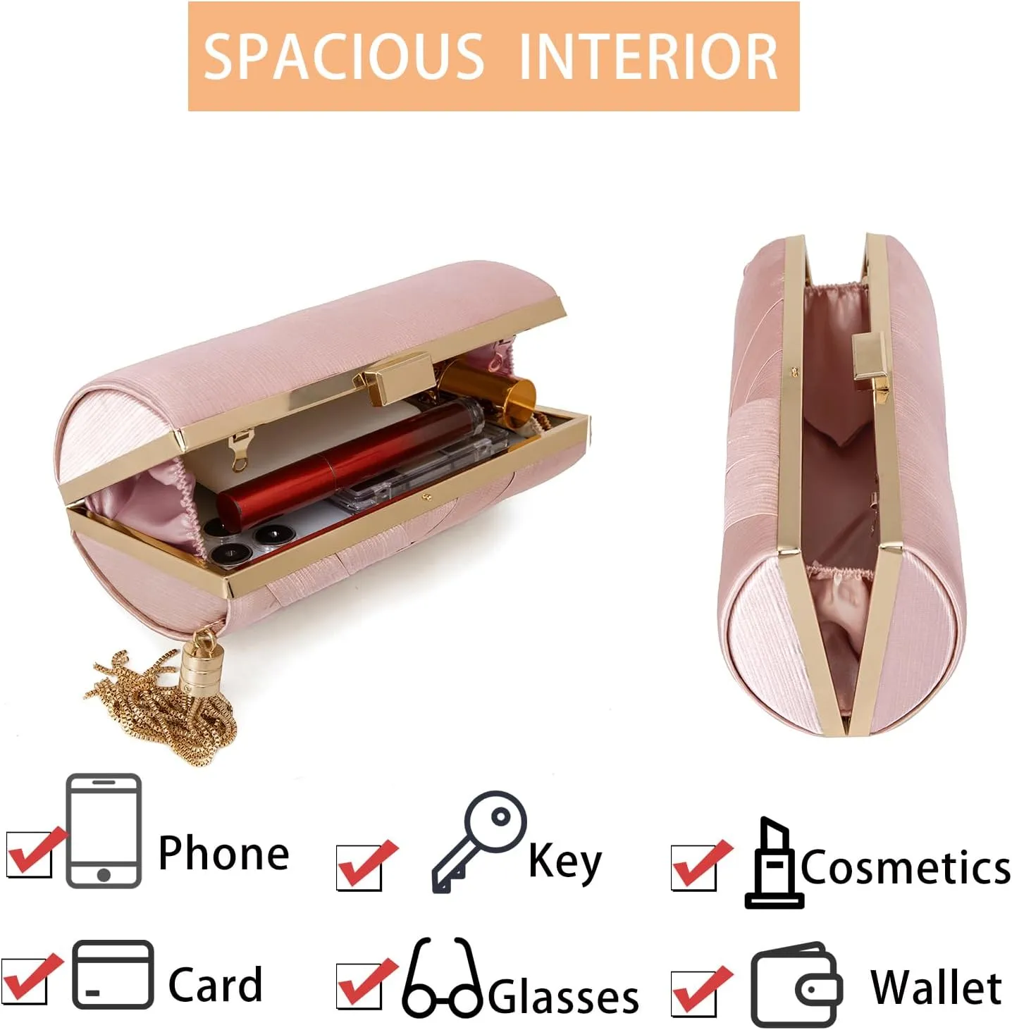 Clutch Purses for Women Formal Evening Clutch Purse Shoulder Cross Body Bags for Wedding Party Handbag with Tassel