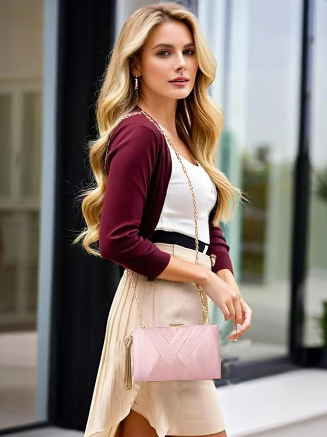 Clutch Purses for Women Formal Evening Clutch Purse Shoulder Cross Body Bags for Wedding Party Handbag with Tassel