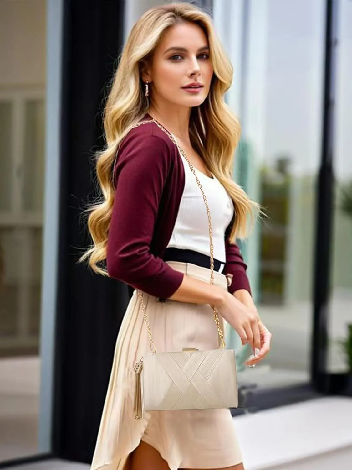 Clutch Purses for Women Formal Evening Clutch Purse Shoulder Cross Body Bags for Wedding Party Handbag with Tassel