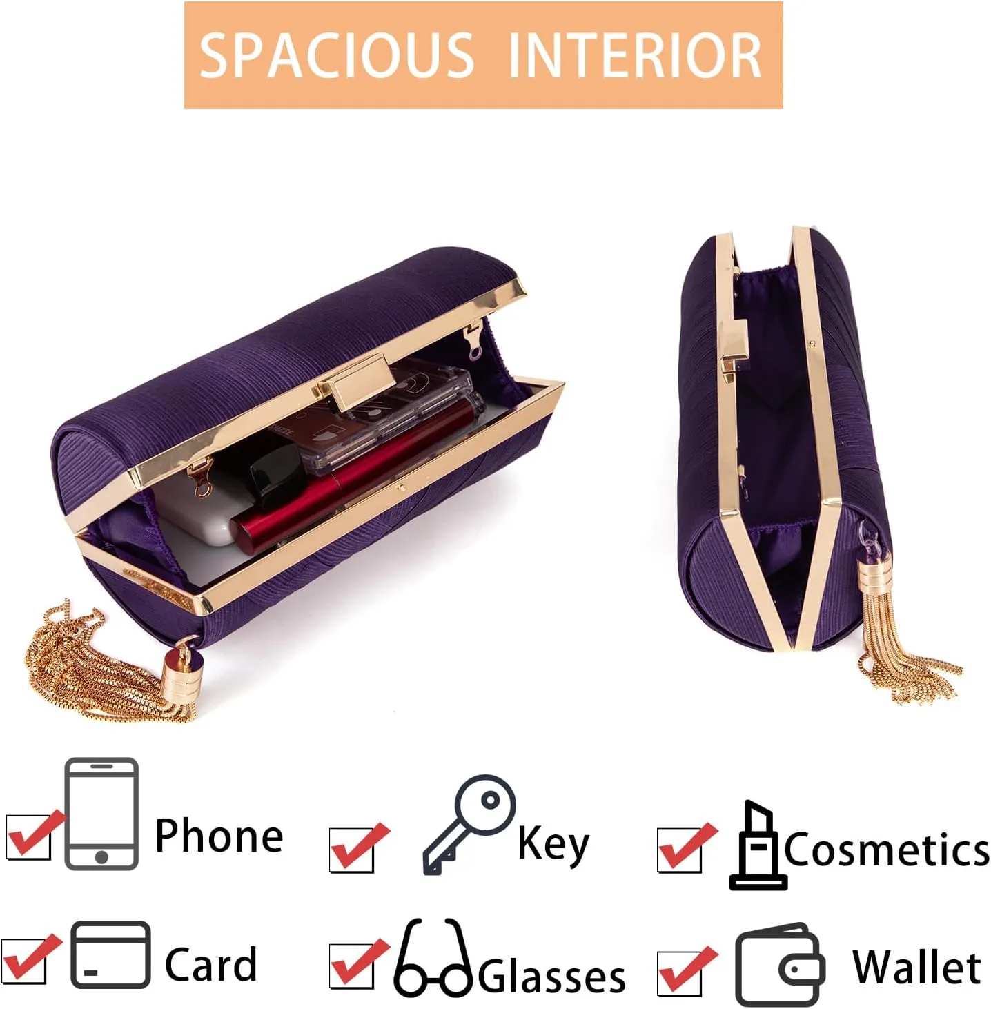 Clutch Purses for Women Formal Evening Clutch Purse Shoulder Cross Body Bags for Wedding Party Handbag with Tassel