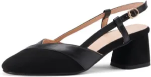 CoceMoce Classic Chunky Block Heel Pumps for Women 2 Inch Pointed Closed Toe Slingback Ankle Strap Dress Shoes with Buckle Prom Work Office Dating Church