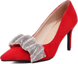 CoceMoce Classic Pointed Toe Pumps for Women Office Ladies Stiletto High Heels Suede Slip-On Dress Shoes with Rhinestones Work Business Evening Party Dating