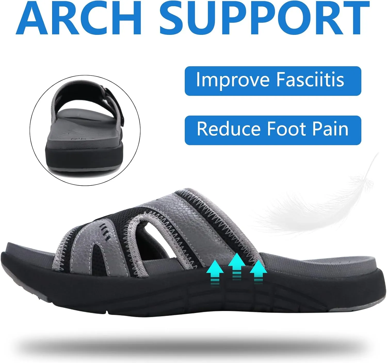 COFACE Mens Sport Recovery Sandals Plantar Fasciitis Soft Cushion Lightweight Orthotic Slides for Men