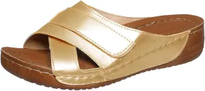 Comfort Wear Slippers for Women Orthopedic Sandals Criss Cross Open Toe Wide Width Casual Slipper Non Slip Comfortable Beach Shoe Beach Walking Sandals Indoor Outdoor Slides Breathable Hollow Slip ons