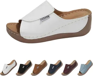 Comfortable Arch Support Slides Women's Solid Color Sandals Breathable Summer Orthotic Leather Platform Wedge Sandals