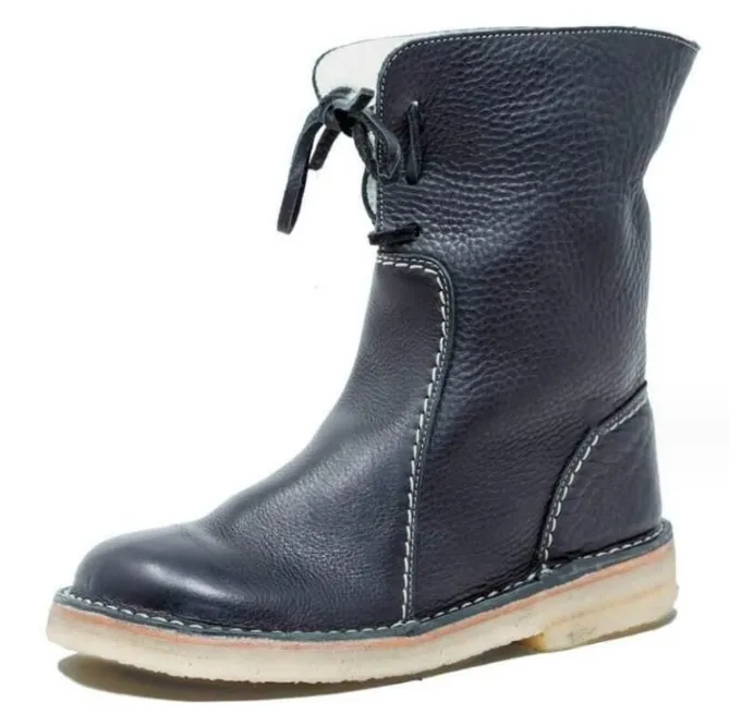 Comfortable flat bottom calf length boots