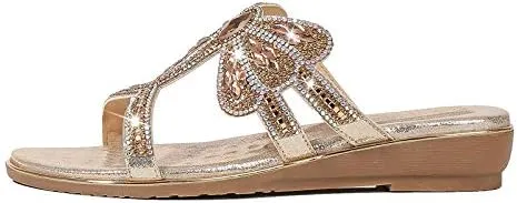 Comfortable Ladies Sandals Summer Bohemian Style Beach Shoes Dragonfly Rhinestone Flat Leisure Slippers