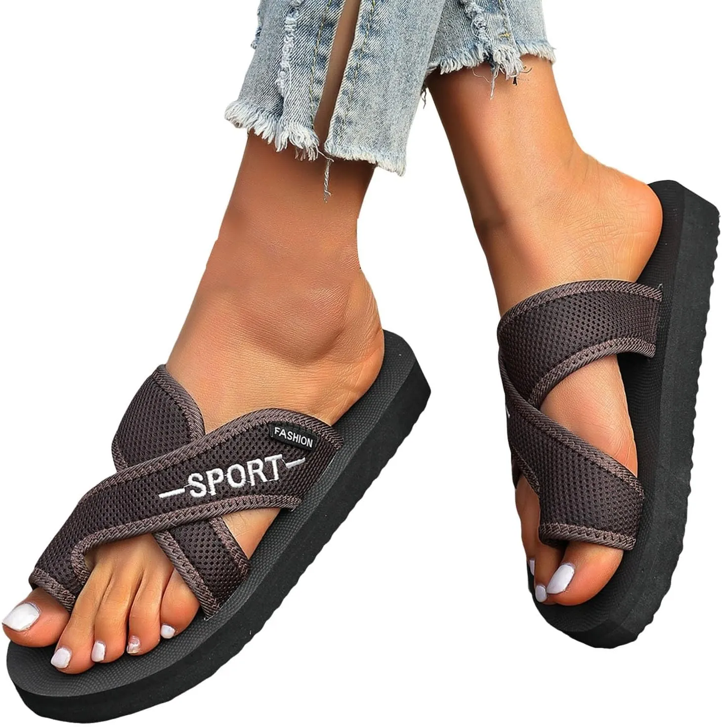 Comfortable Slide Sandals Spring And Summer Flat Soled Fashionable Casual Open Toe Beach Mesh Sandals For Women Large