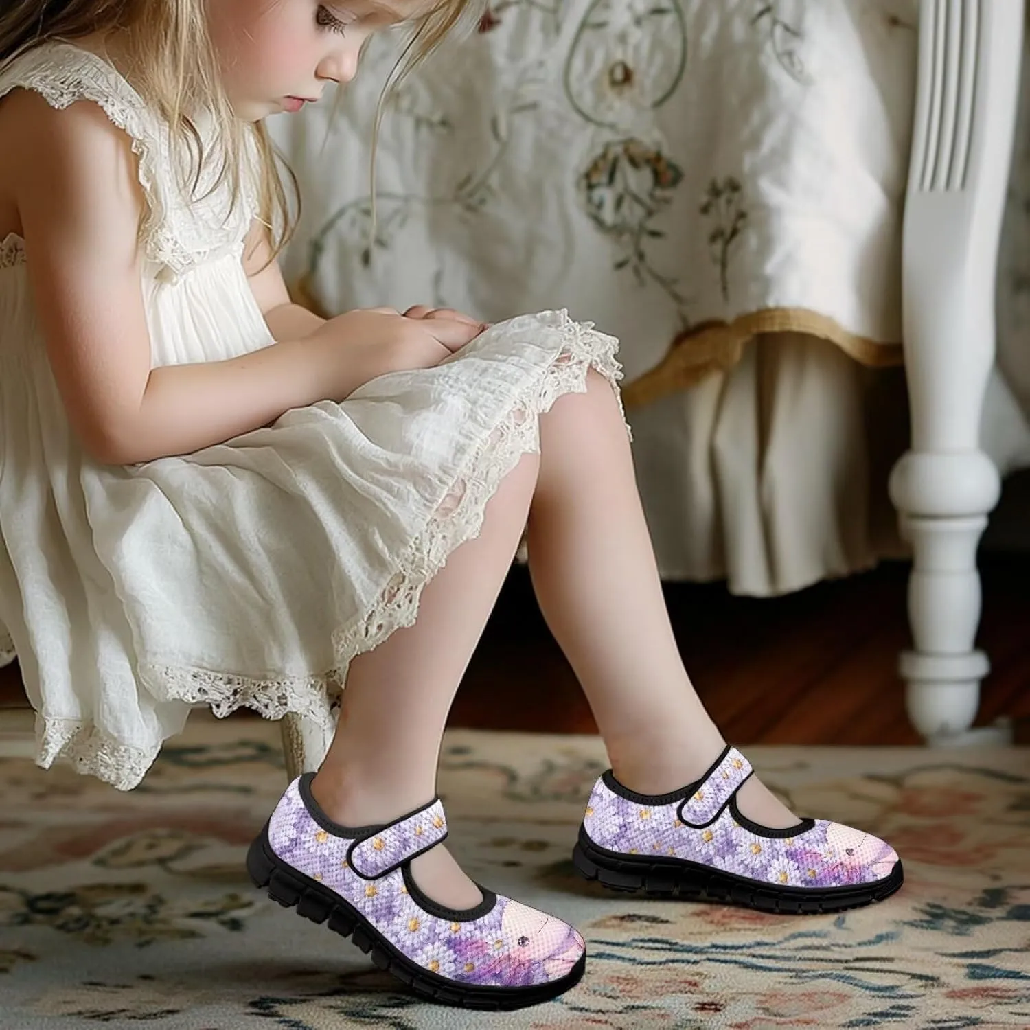 Comfortable Slip-On Sneaker for Girls,Girls'Mary Jane Shoes for Party,Cartoon Walking Flat Shoes for Daily Wear