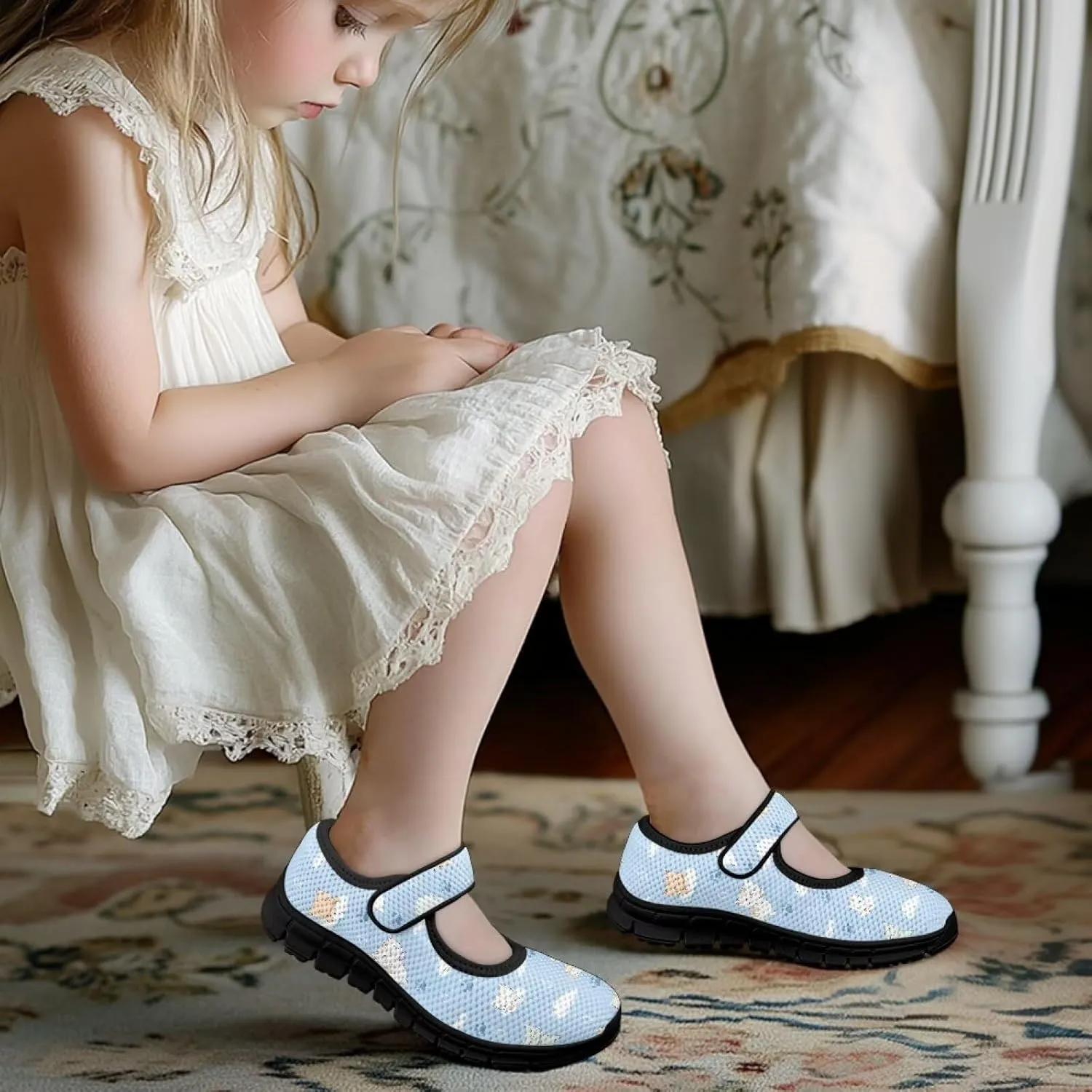 Comfortable Slip-On Sneaker for Girls,Girls'Mary Jane Shoes for Party,Cartoon Walking Flat Shoes for Daily Wear