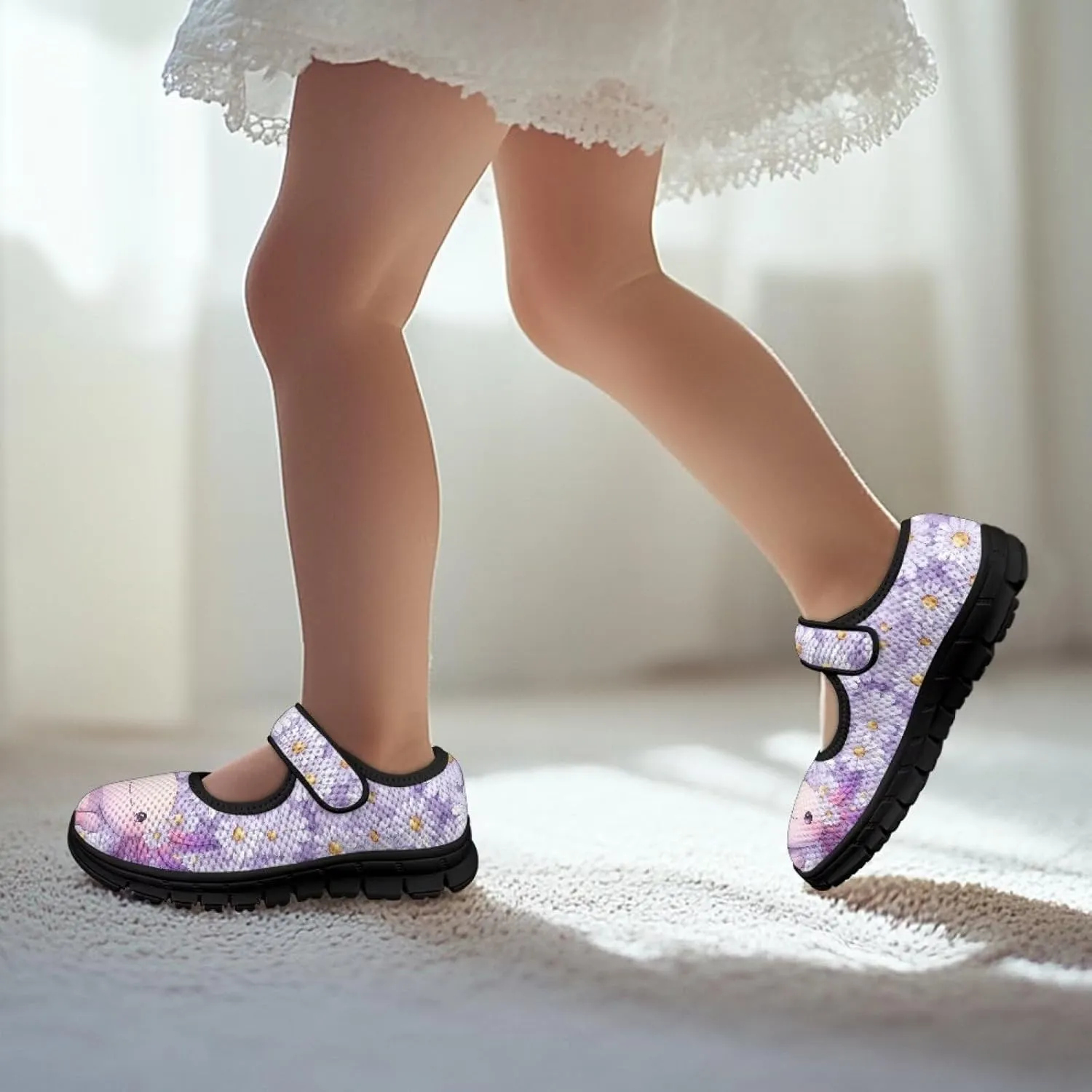 Comfortable Slip-On Sneaker for Girls,Girls'Mary Jane Shoes for Party,Cartoon Walking Flat Shoes for Daily Wear