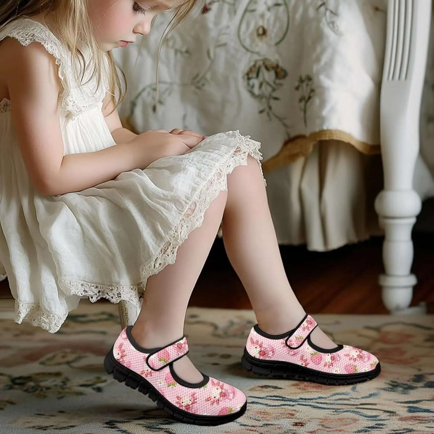 Comfortable Slip-On Sneaker for Girls,Girls'Mary Jane Shoes for Party,Cartoon Walking Flat Shoes for Daily Wear