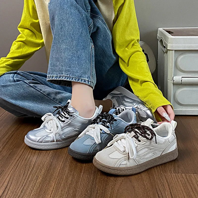 Contrast Mesh Flat Sneakers