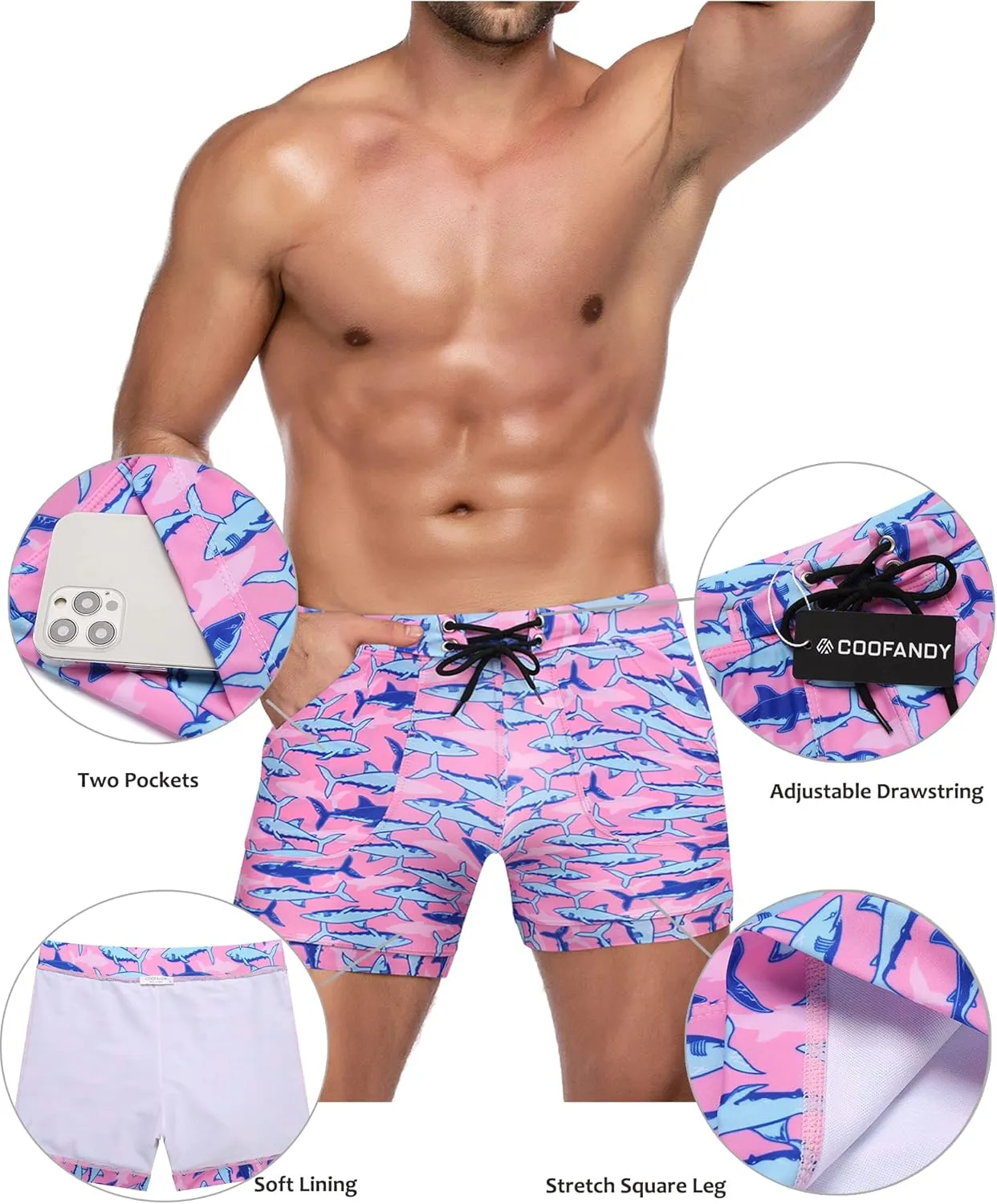 COOFANDY Men's Swimsuit Camo Quick Dry Mens Swimming Shorts Trunks with Pockets