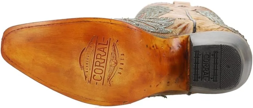 CORRAL LADIE'S SAND HEART & WINGS OVERLAY & EMBROIDERY & STUDS, SNIP TOE, LEATHER SOLE, WESTERN, A4235