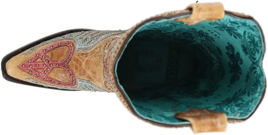 CORRAL LADIE'S SAND HEART & WINGS OVERLAY & EMBROIDERY & STUDS, SNIP TOE, LEATHER SOLE, WESTERN, A4235