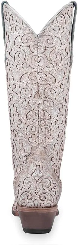 CORRAL LADIE'S WHITE GLITTER OVERLAY & EMBROIDERY TRIAD, CORRAL 43.8 X 34.8 X 11.0 SOLE,COWHIDE LEATHER, WESTERN BOOT, C4050