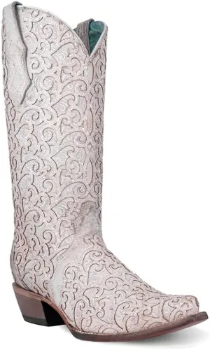 CORRAL LADIE'S WHITE GLITTER OVERLAY & EMBROIDERY TRIAD, CORRAL 43.8 X 34.8 X 11.0 SOLE,COWHIDE LEATHER, WESTERN BOOT, C4050