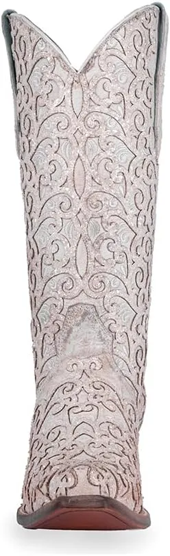 CORRAL LADIE'S WHITE GLITTER OVERLAY & EMBROIDERY TRIAD, CORRAL 43.8 X 34.8 X 11.0 SOLE,COWHIDE LEATHER, WESTERN BOOT, C4050