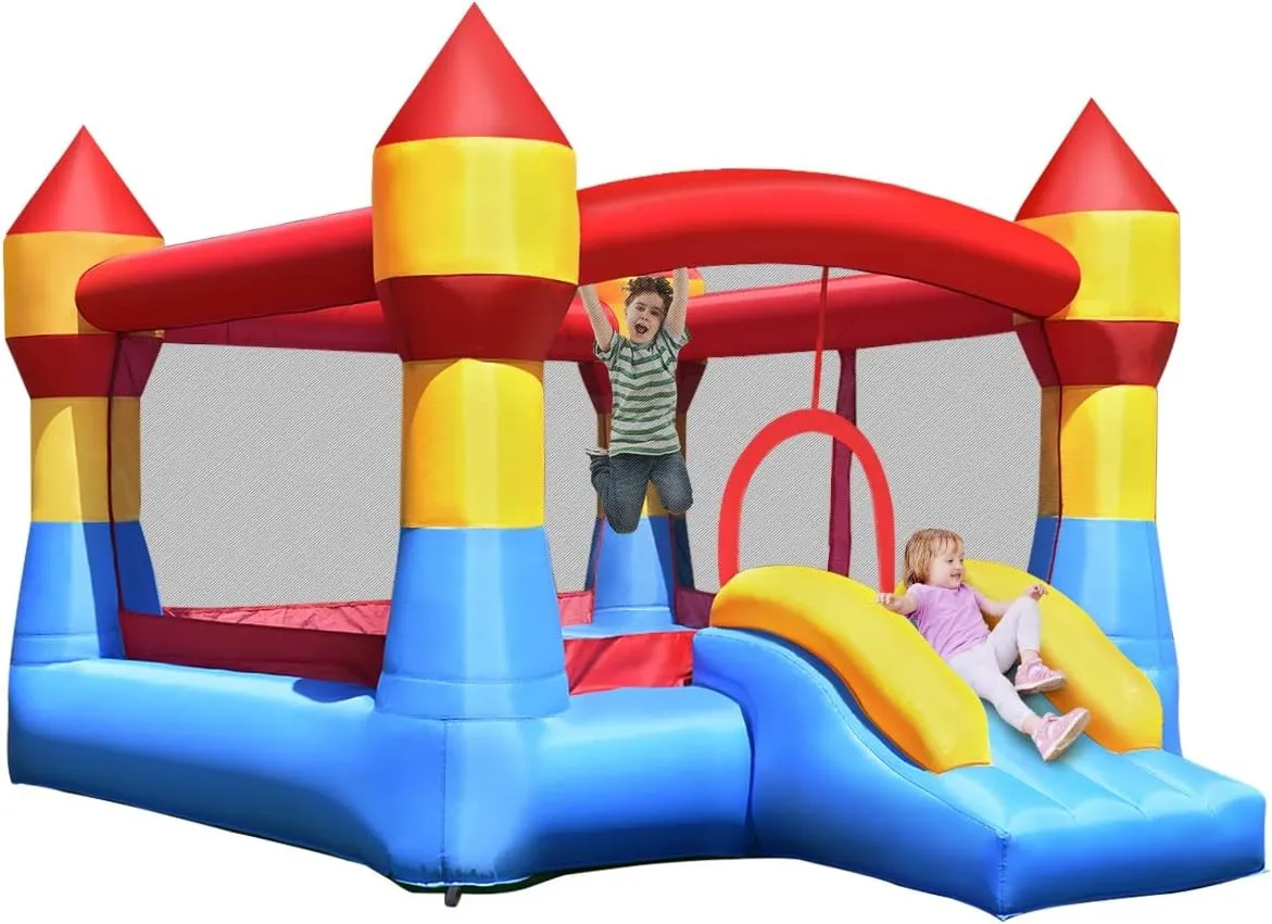 Costzon Inflatable Bounce House, Party Castle Bouncy House for Kids 12ft L x 9ft W x 7ft H Indoor Outdoor Fun with Large Jumping Area & Fun Slide, Toddler Bounce House for Backyard Birthday Gifts