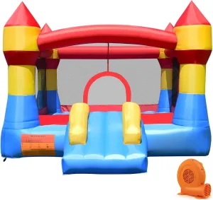 Costzon Inflatable Bounce House, Party Castle Bouncy House for Kids 12ft L x 9ft W x 7ft H Indoor Outdoor Fun w/Large Jumping Area & Fun Slide, Blower, Toddler Bounce House for Backyard Birthday Gifts