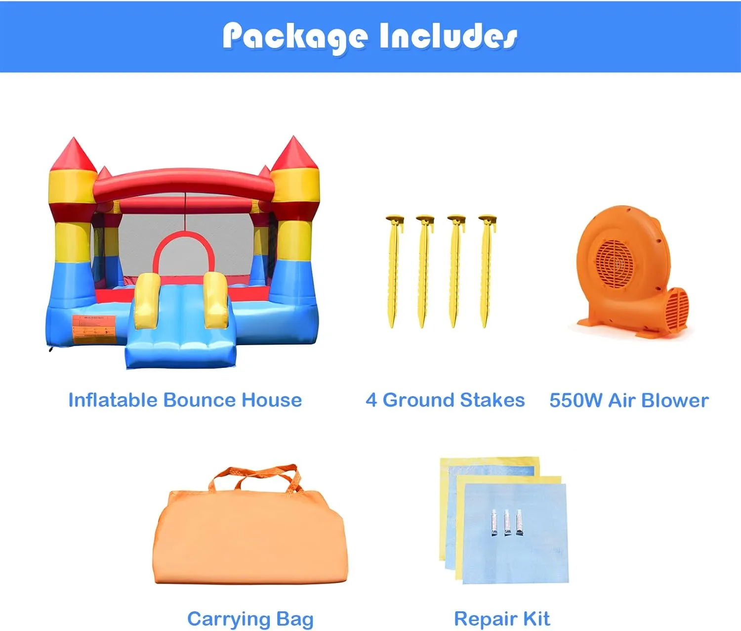 Costzon Inflatable Bounce House, Party Castle Bouncy House for Kids 12ft L x 9ft W x 7ft H Indoor Outdoor Fun w/Large Jumping Area & Fun Slide, Blower, Toddler Bounce House for Backyard Birthday Gifts
