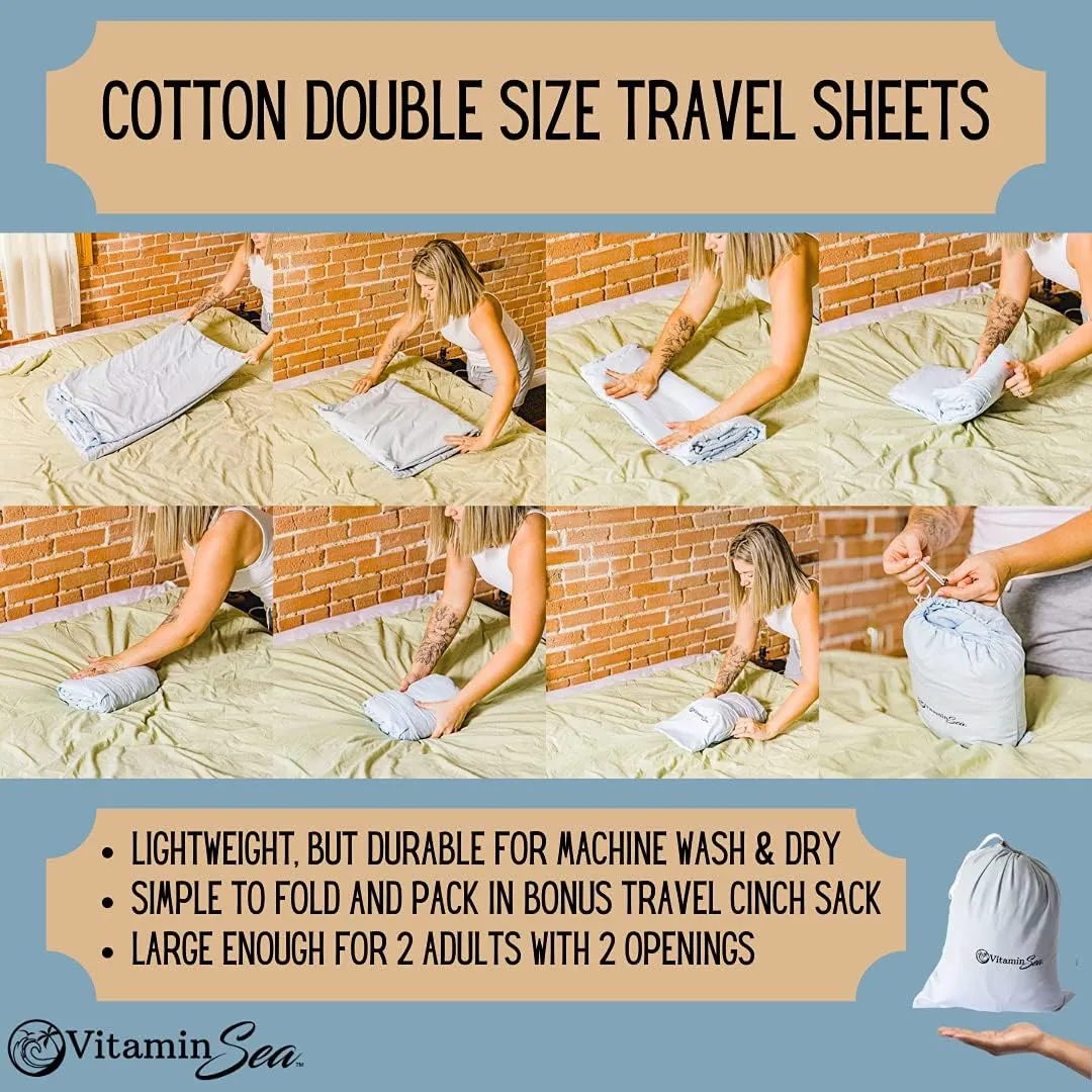 Cotton Sleeping Bag Liner Ultralight | Camping Sheets Lightweight | Travel Sheet | Sleep Sack Adult | Travel Sheet Liners for Hotel | Double
