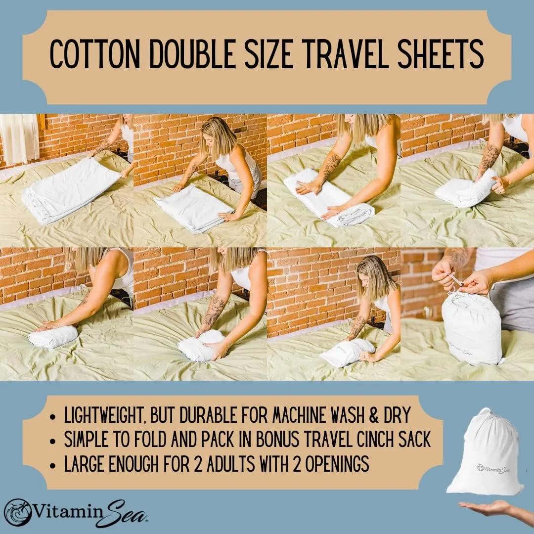 Cotton Sleeping Bag Liner Ultralight | Camping Sheets Lightweight | Travel Sheet | Sleep Sack Adult | Travel Sheet Liners for Hotel | Double