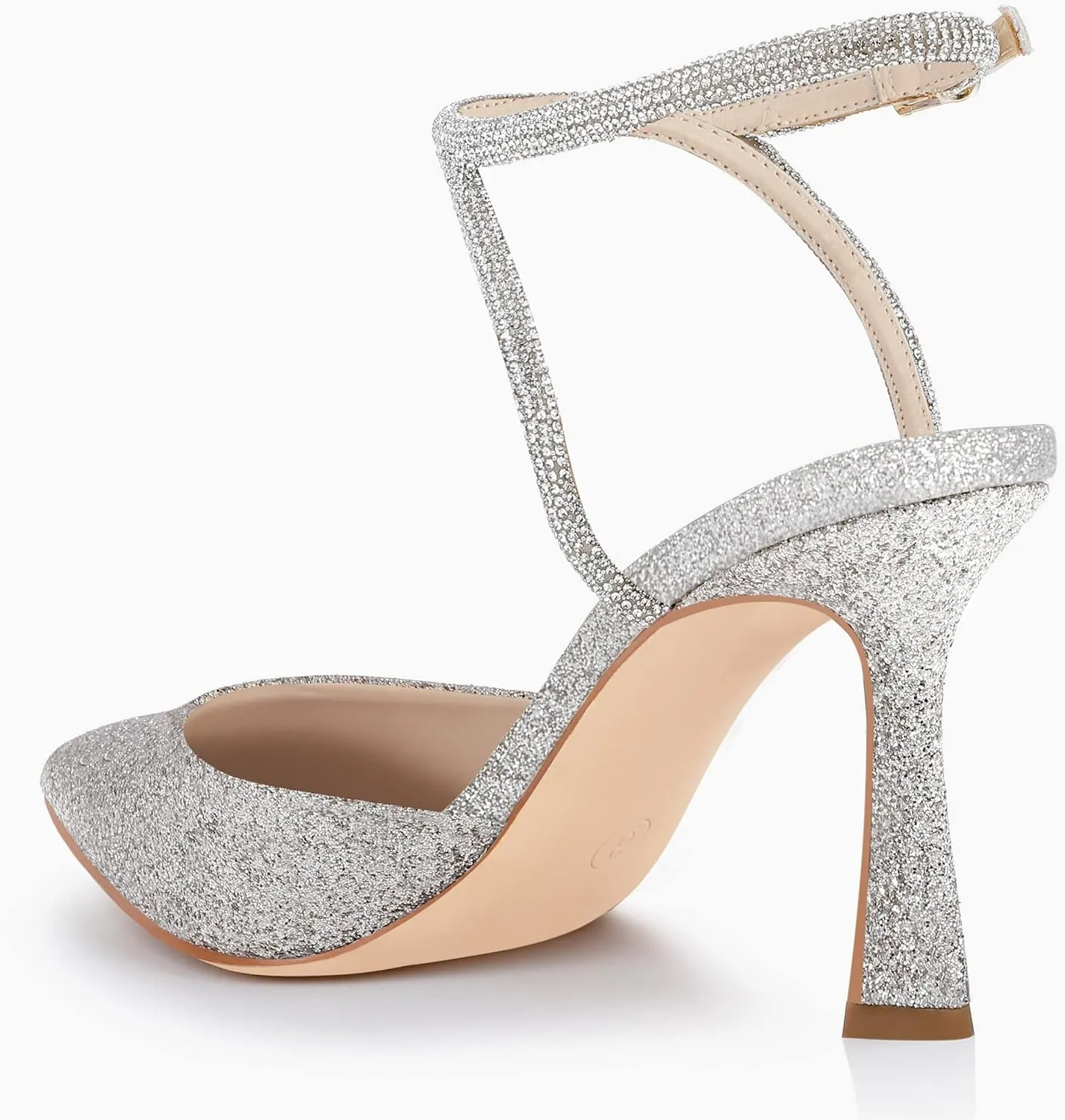 Coutgo Women Rhinestone Heels Kitten High Satin Pumps Pointed Toe Sparkly Sexy Wedding Dress Shoes