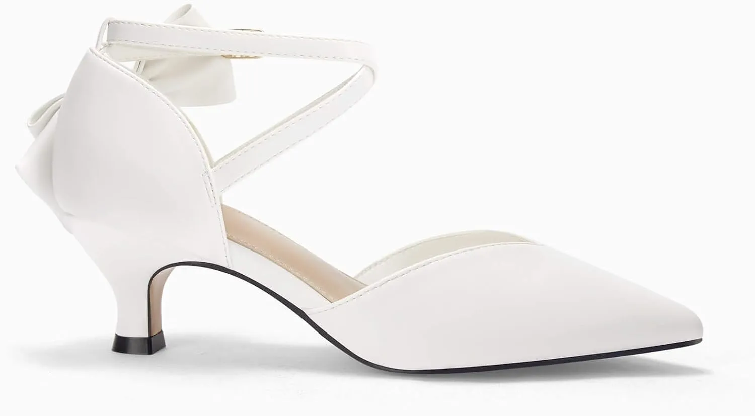 Coutgo Womens Low Kitten Heel Bow Heels Dress Shoes Closed Pointed Toe Ankle Strap Elegant Wedding Party Pumps
