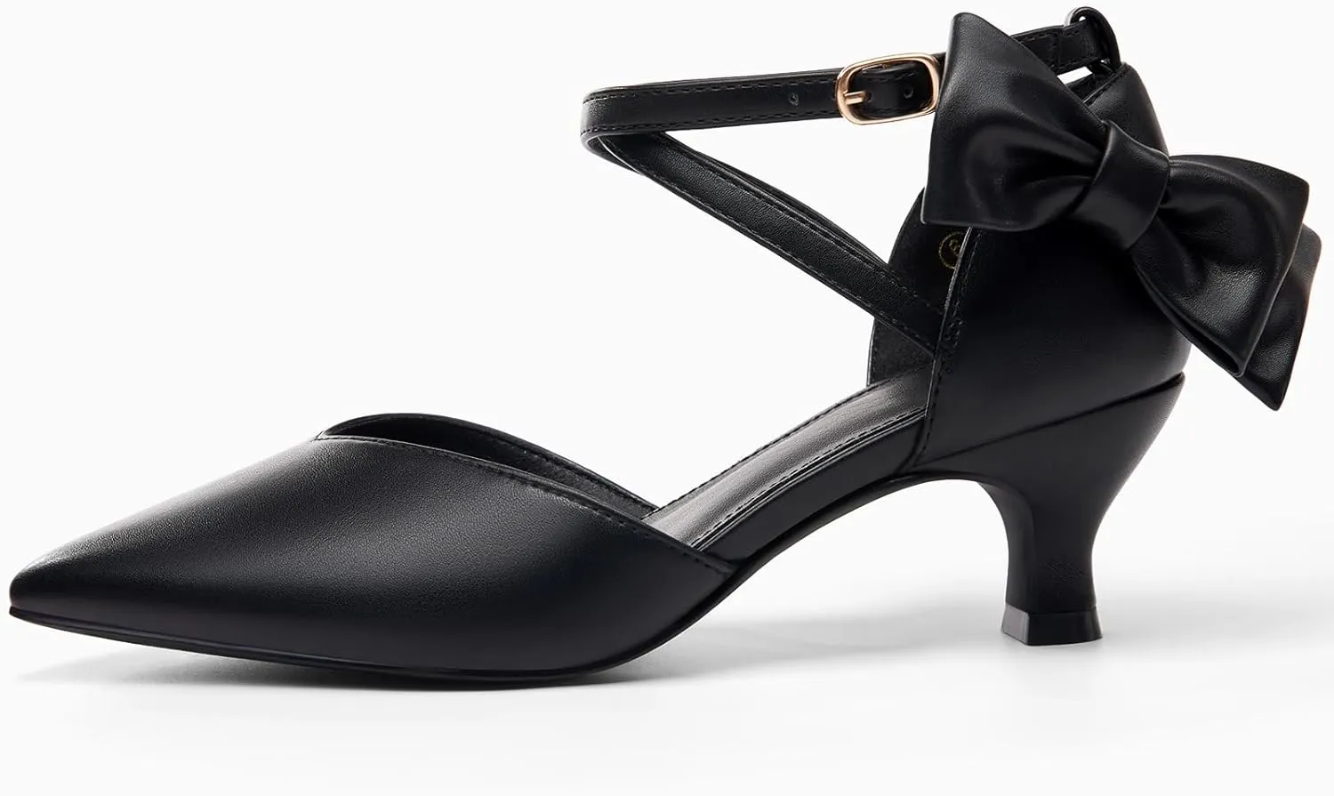 Coutgo Womens Low Kitten Heel Bow Heels Dress Shoes Closed Pointed Toe Ankle Strap Elegant Wedding Party Pumps