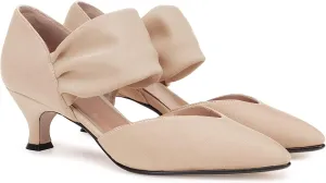 Coutgo Womens Low Kitten Heel Dress Shoes Pointed Toe Slip on Ankle Strap Cutout Elegant Party Wedding Pumps