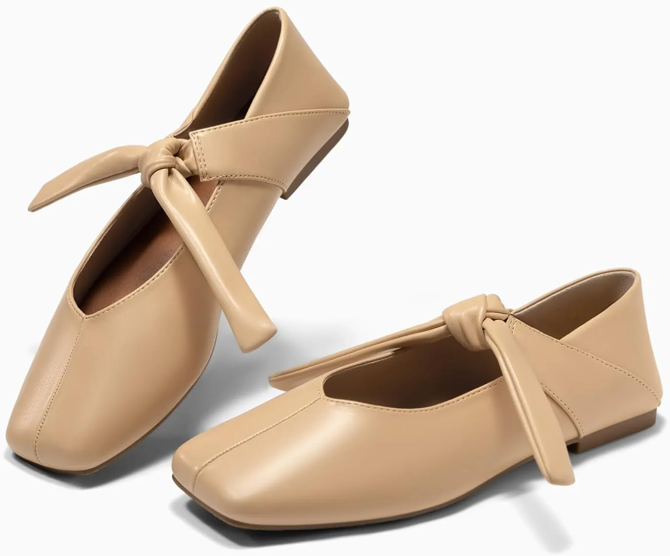 Coutgo Womens Mary Jane Flats Bow Square Toe Ballet Flats Dressy Comfortable Slip on Flat Shoes