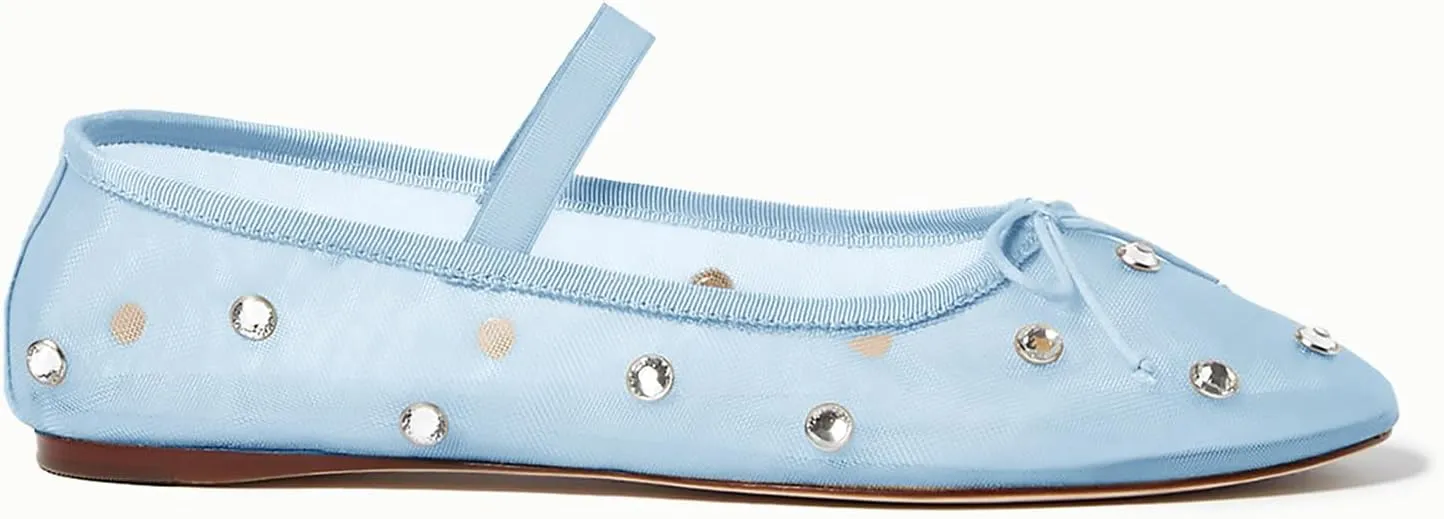 Coutgo Womens Mesh Ballet Flats Crystal Rhinestone Studded Comfortable Mary Jane Dress Shoes
