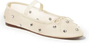 Coutgo Womens Mesh Ballet Flats Crystal Rhinestone Studded Comfortable Mary Jane Dress Shoes