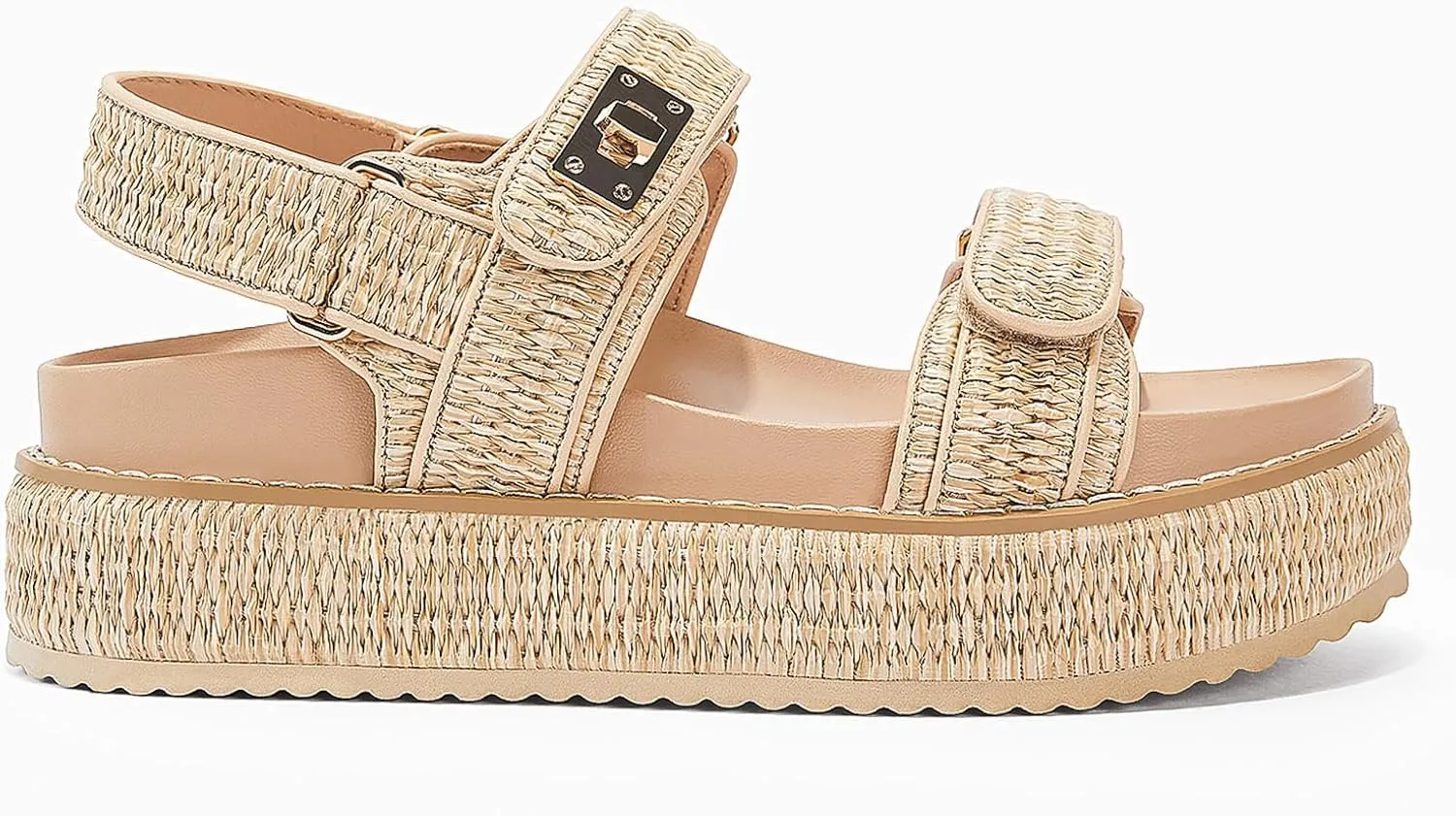 Coutgo Womens Platform Sandals Comfortable Flat Sandals Double Strap Footbed Summer Beach Sandals