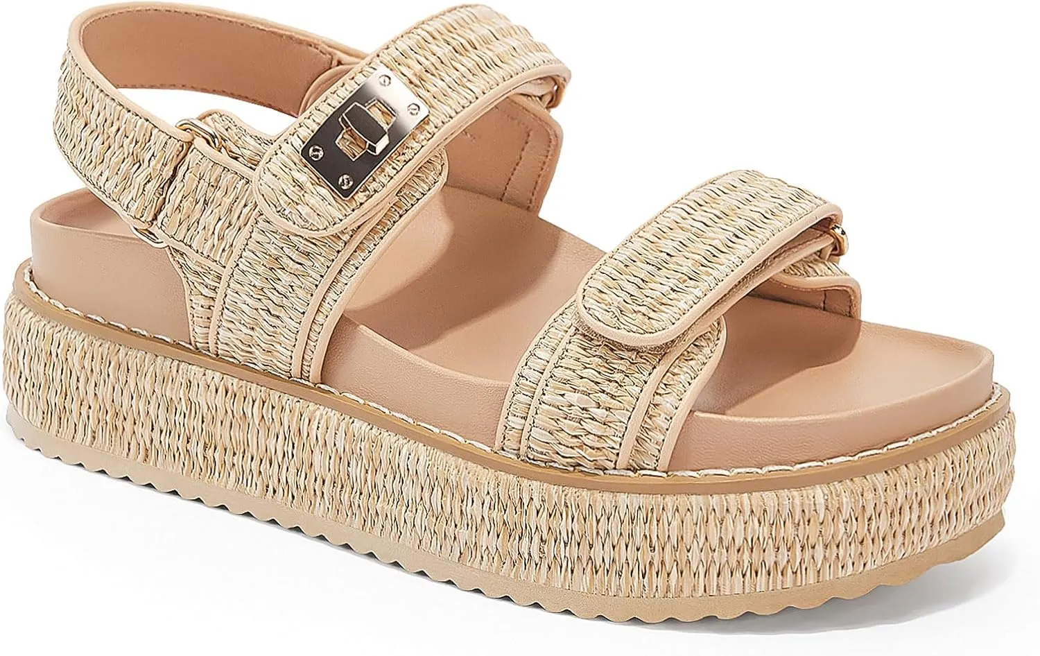 Coutgo Womens Platform Sandals Comfortable Flat Sandals Double Strap Footbed Summer Beach Sandals