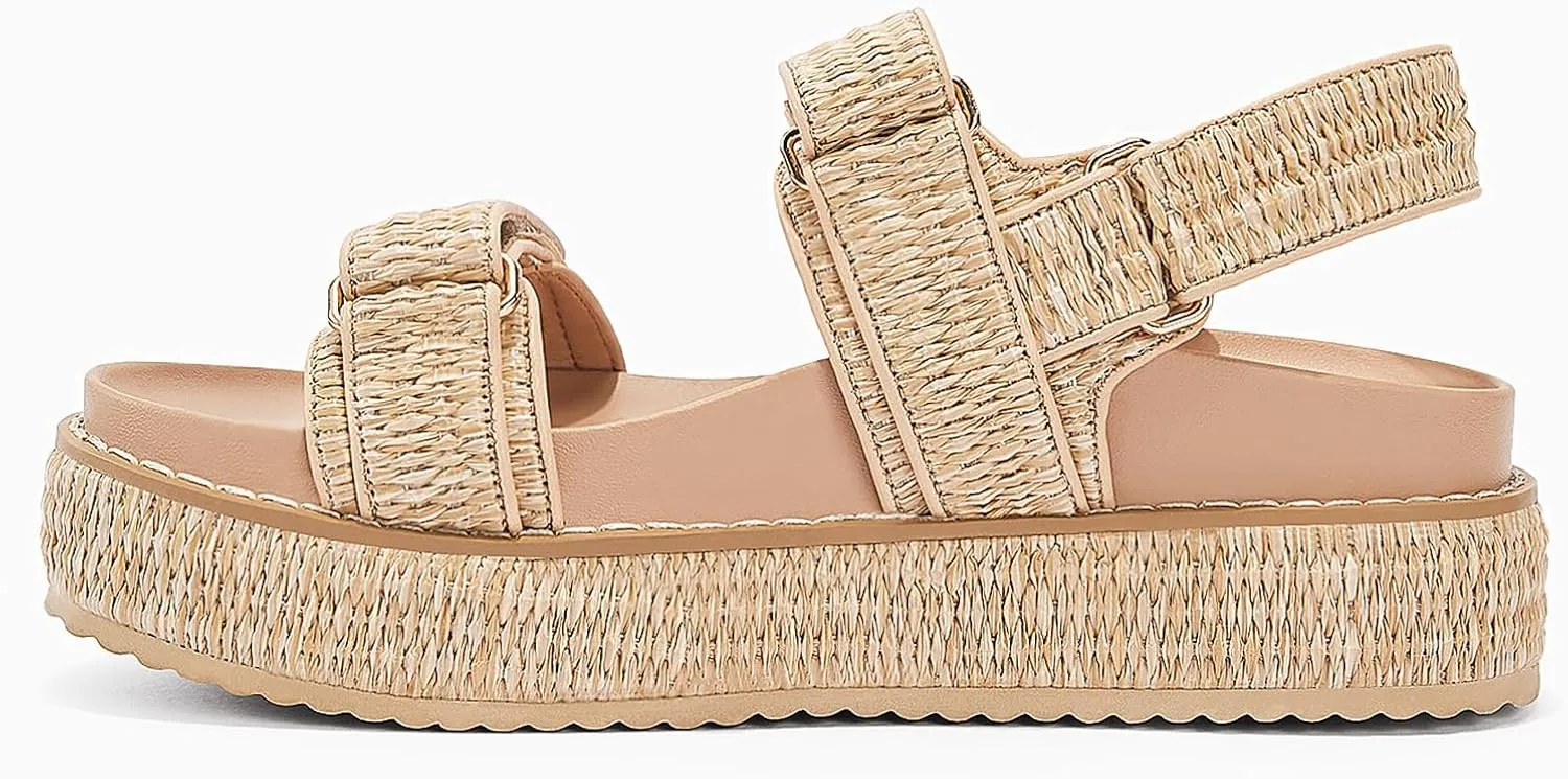 Coutgo Womens Platform Sandals Comfortable Flat Sandals Double Strap Footbed Summer Beach Sandals