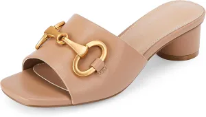 Coutgo Women's Slide Sandals Square Open Toe Slip on Comfortable Mules Block Low Heel Metal Chain Dressy Shoes