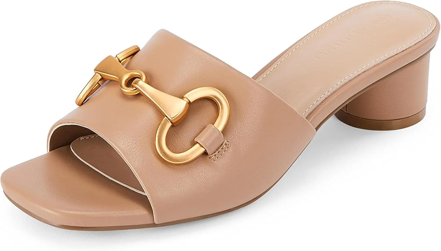 Coutgo Women's Slide Sandals Square Open Toe Slip on Comfortable Mules Block Low Heel Metal Chain Dressy Shoes